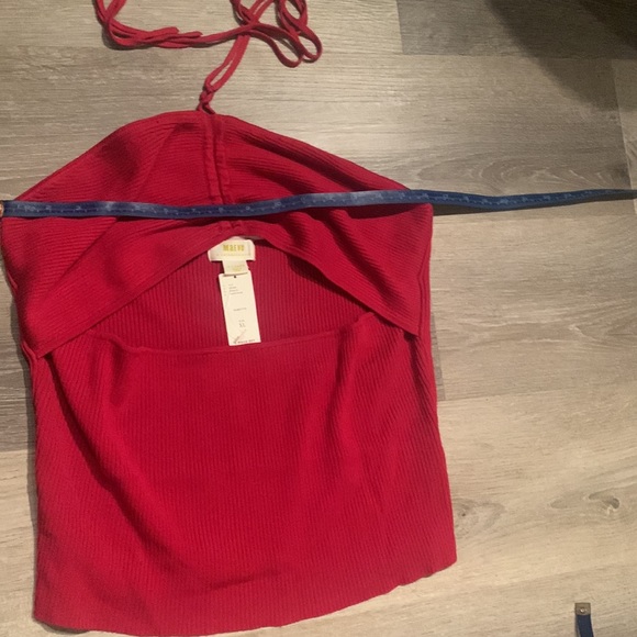 Anthropologie Maeve cut out ribbed halter top raspberry red color stretches NWT - Picture 7 of 7